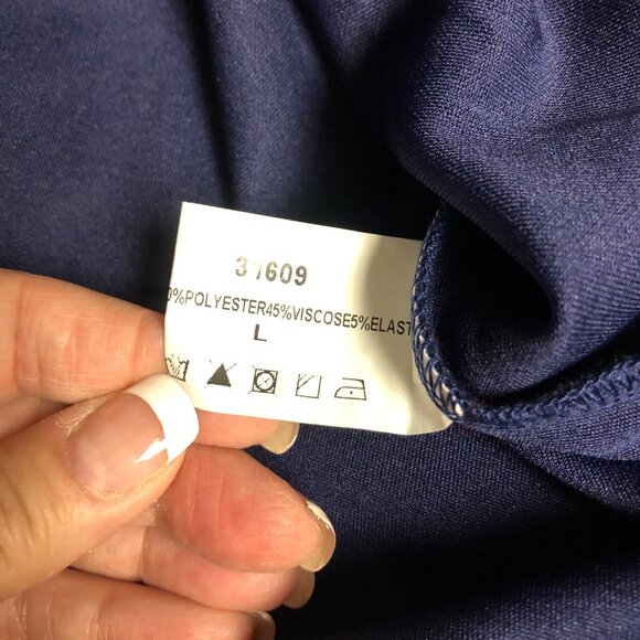 Laklook Dress Womens Size Large Navy Blue Sheer Lace Shoulder Shift NEW - Picture 5 of 7